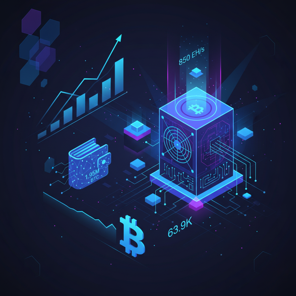 Bitcoin Hash Rate Hits New All-Time High Above 850 EH/s as AI-Optimized Rigs Expand; BTC Holds $63.9K